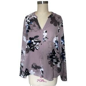 Jennifer Lopez Large Taupe Floral Blouse Top Shirt $48 Artsy Casual Office Work